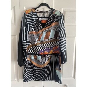 Clover Canyon Womens Small Dress Tie Waist Front Mod Artsy Abstract Bold